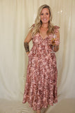 Light Pink & Burgundy Floral Whimsy Maxi Dress