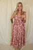 Light Pink & Burgundy Floral Whimsy Maxi Dress