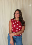 Red/Pink Polka Dot Asymmetrical Sweater Top