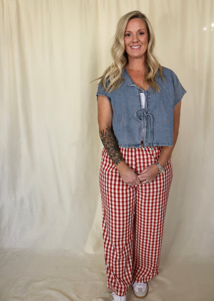 Red Gingham Flowy Pant