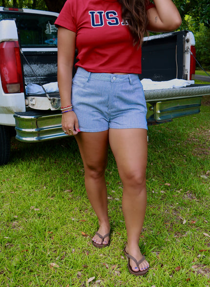 Navy/White Striped Denim Shorts