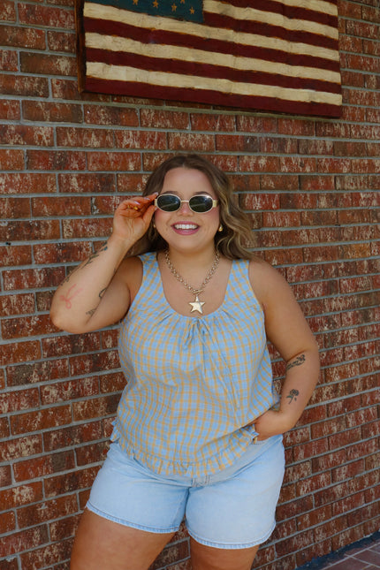 Turquoise & Yellow Gingham Baby Doll Tank