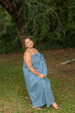 Light Blue & Navy Striped Maxi